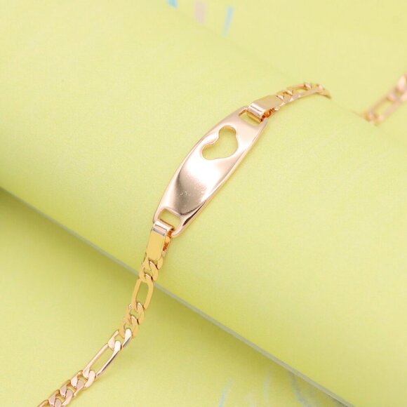 "Rose Gold Heart Cutout ID Bracelet in High-Polish Gold Plating, XPBL1158 - Picture 1 of 12